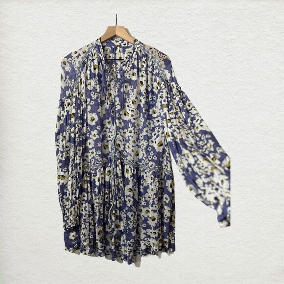 Free People Oversized Top XS LoveLetter Floral Long Sleeve Boho Cottage Peasant - Picture 1 of 9